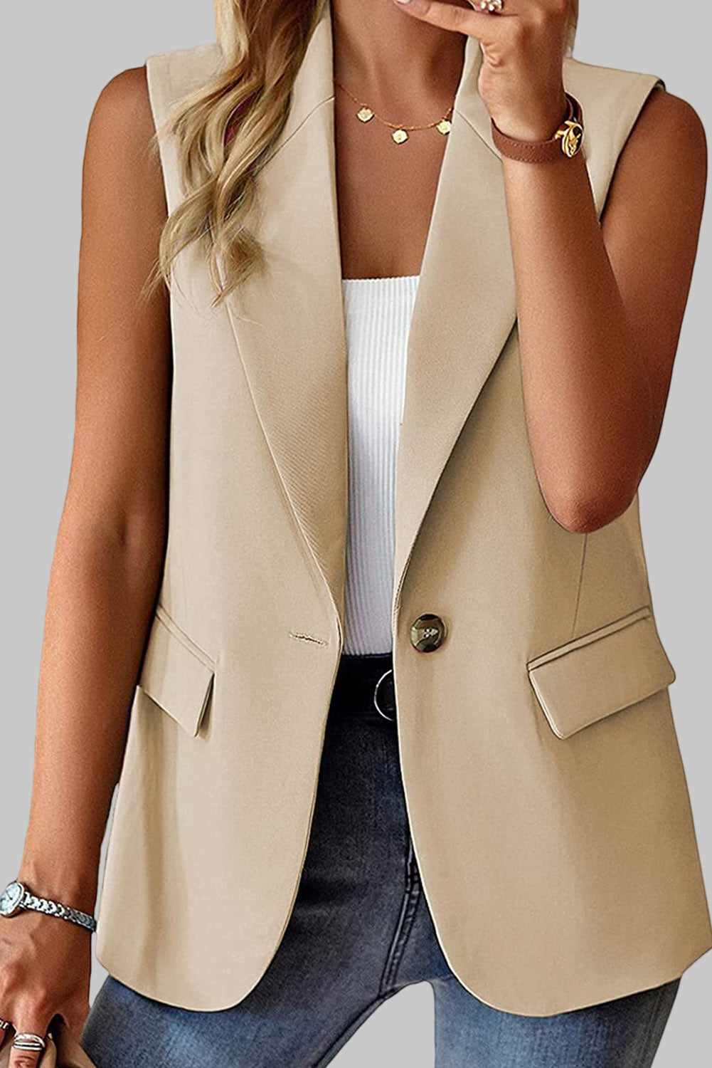 Ivory Single Button Blazer Vest