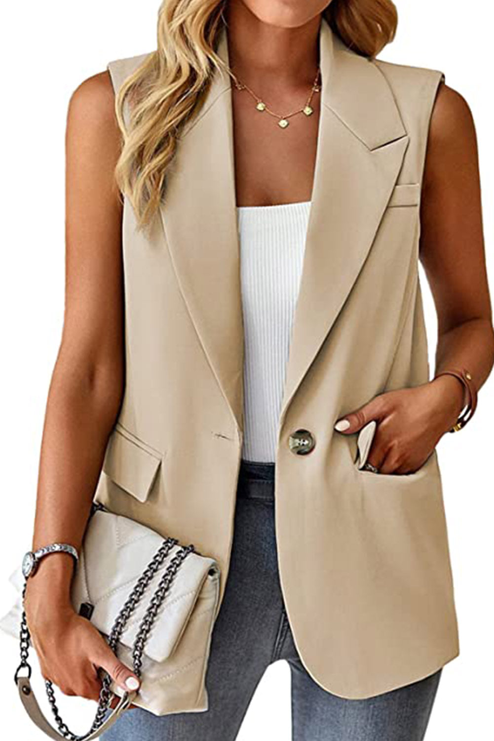 Ivory Single Button Blazer Vest