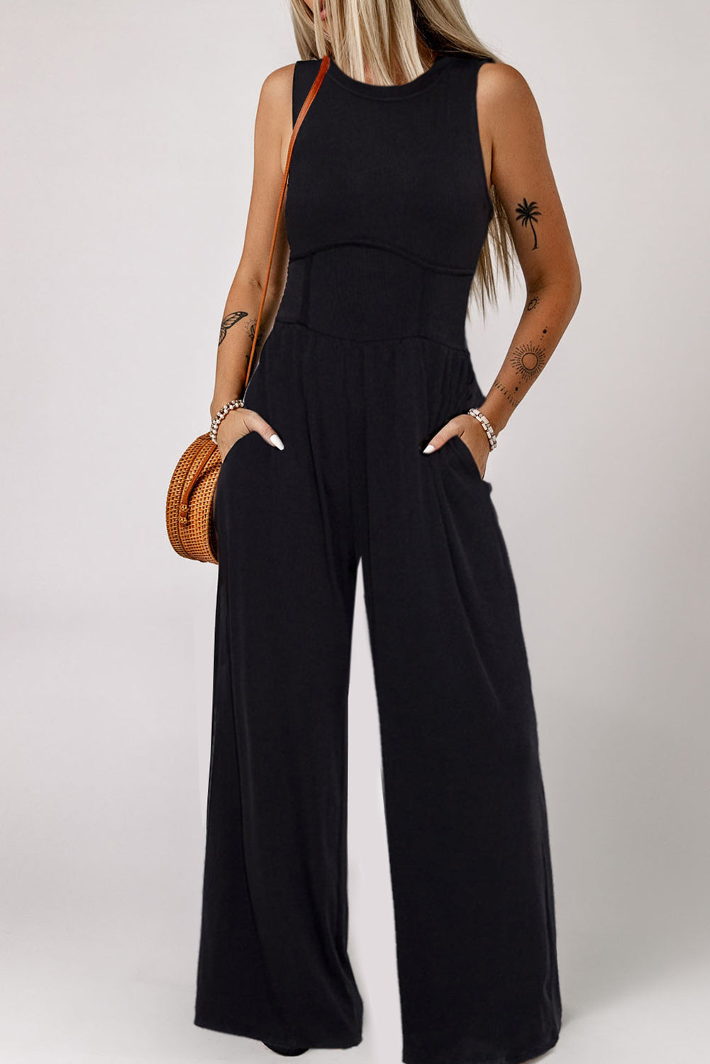 Black Sleeveless High Waisted Jumpsuit