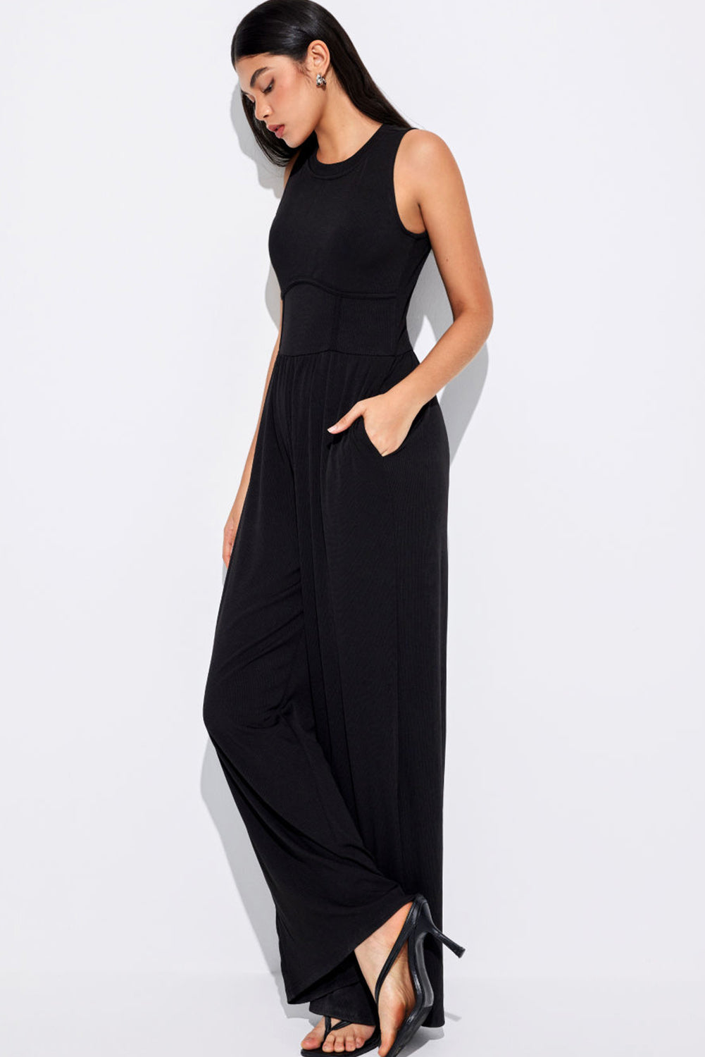 Black Sleeveless High Waisted Jumpsuit