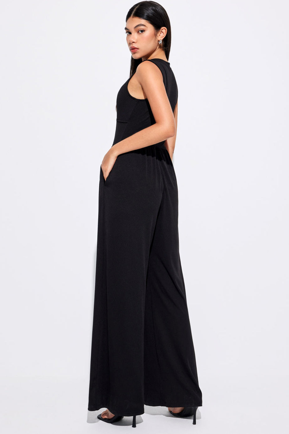 Black Sleeveless High Waisted Jumpsuit