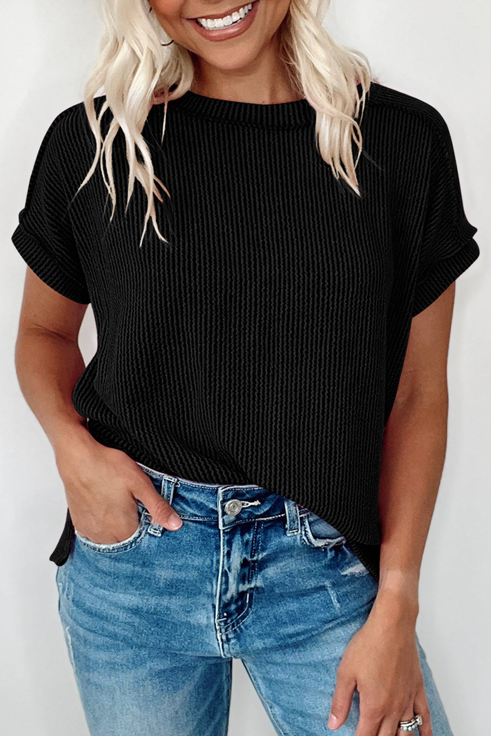 Jade Ribbed Knit Tee