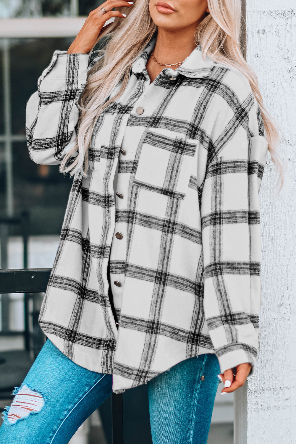 Black Plaid Buttoned Shacket