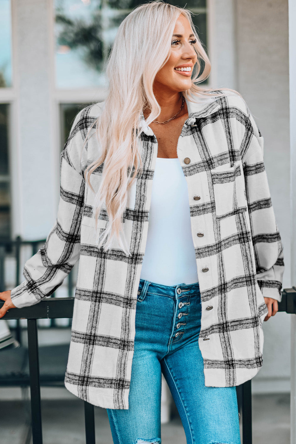 Black Plaid Buttoned Shacket