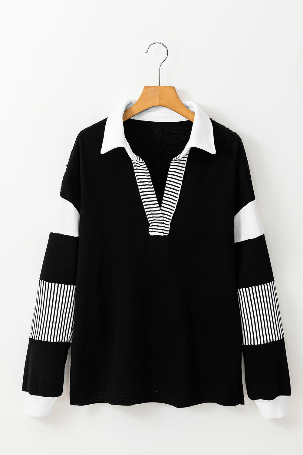 Striped Color Block Collared Loose Fit Top