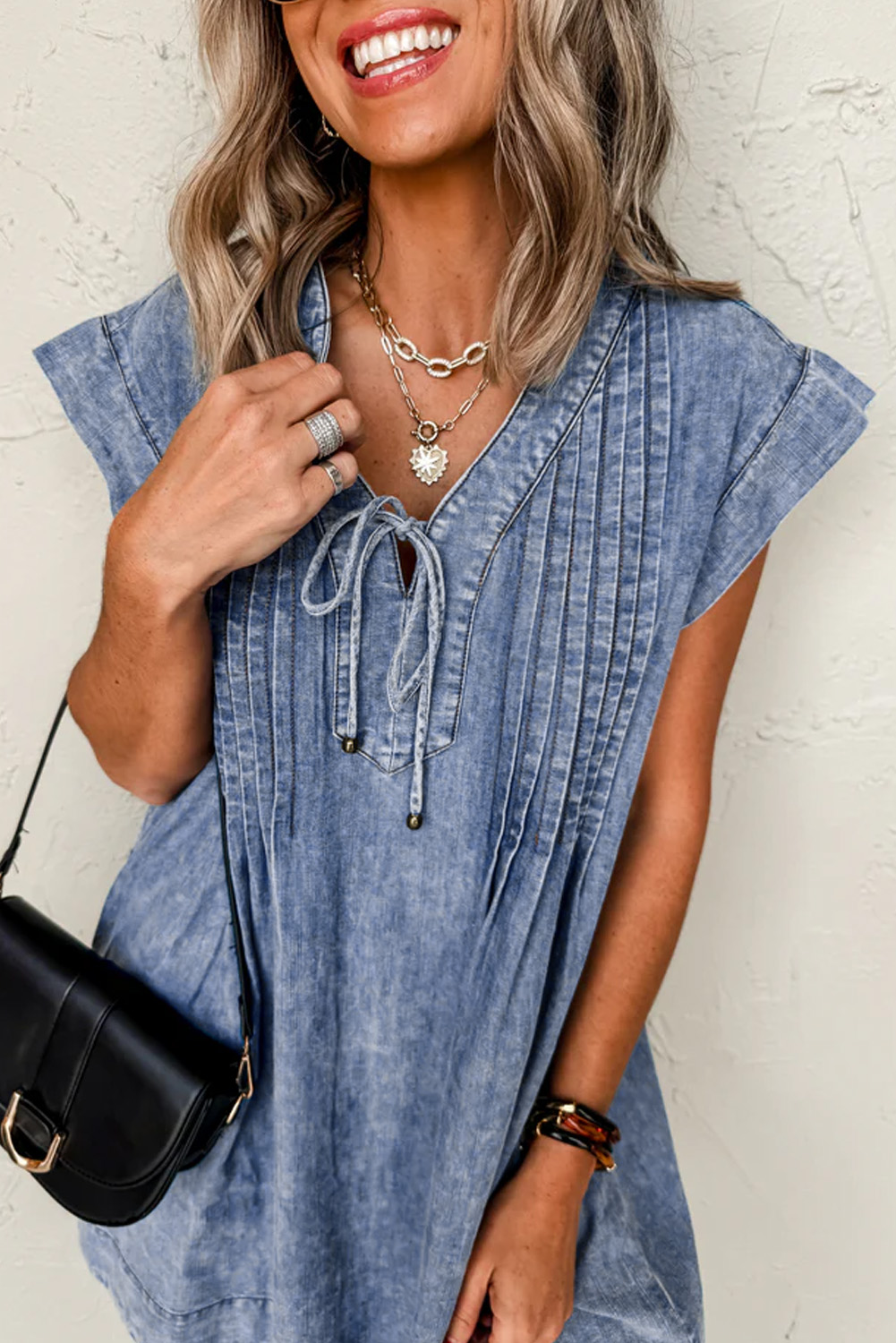 Beau Blue Short Sleeve Denim Dress