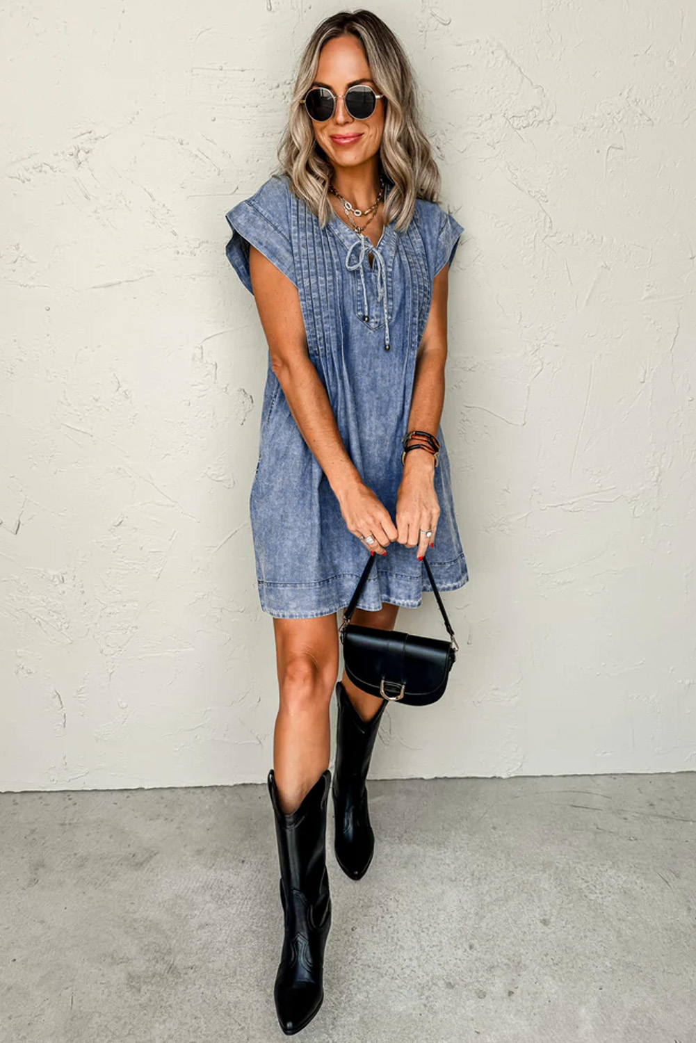 Beau Blue Short Sleeve Denim Dress