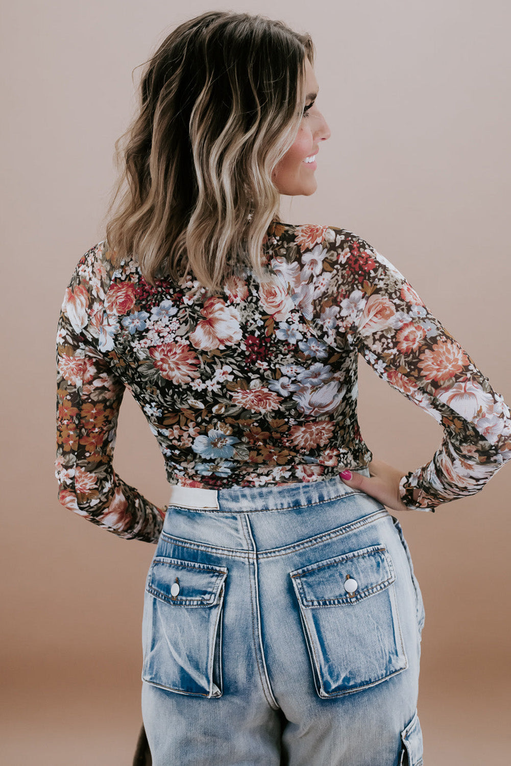 Floral High Neck Mesh Blouse