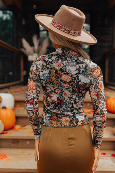 Floral High Neck Mesh Blouse