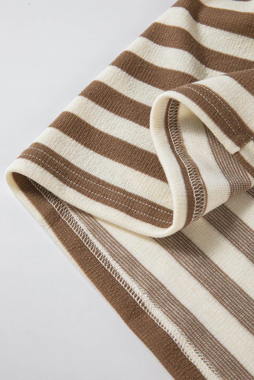 Brown Striped Quarter Sleeve Plus Hoodie