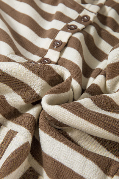 Brown Striped Quarter Sleeve Plus Hoodie