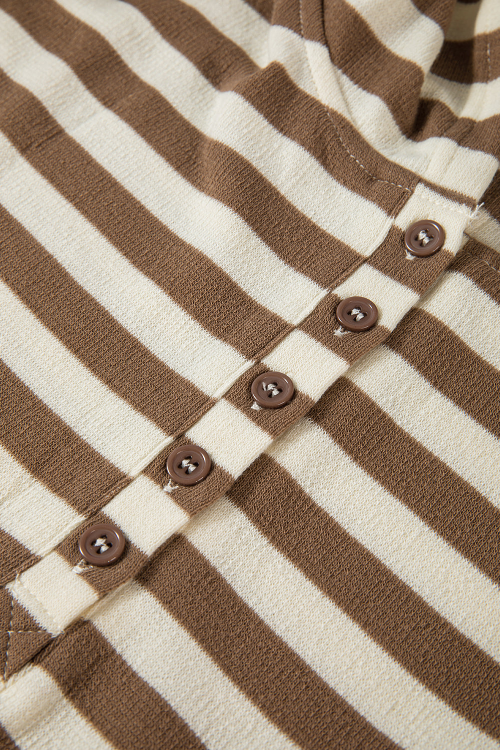 Brown Striped Quarter Sleeve Plus Hoodie