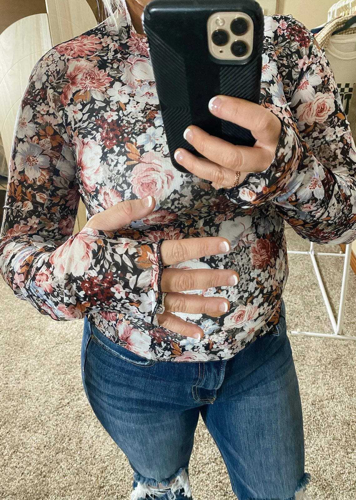 Floral High Neck Mesh Blouse