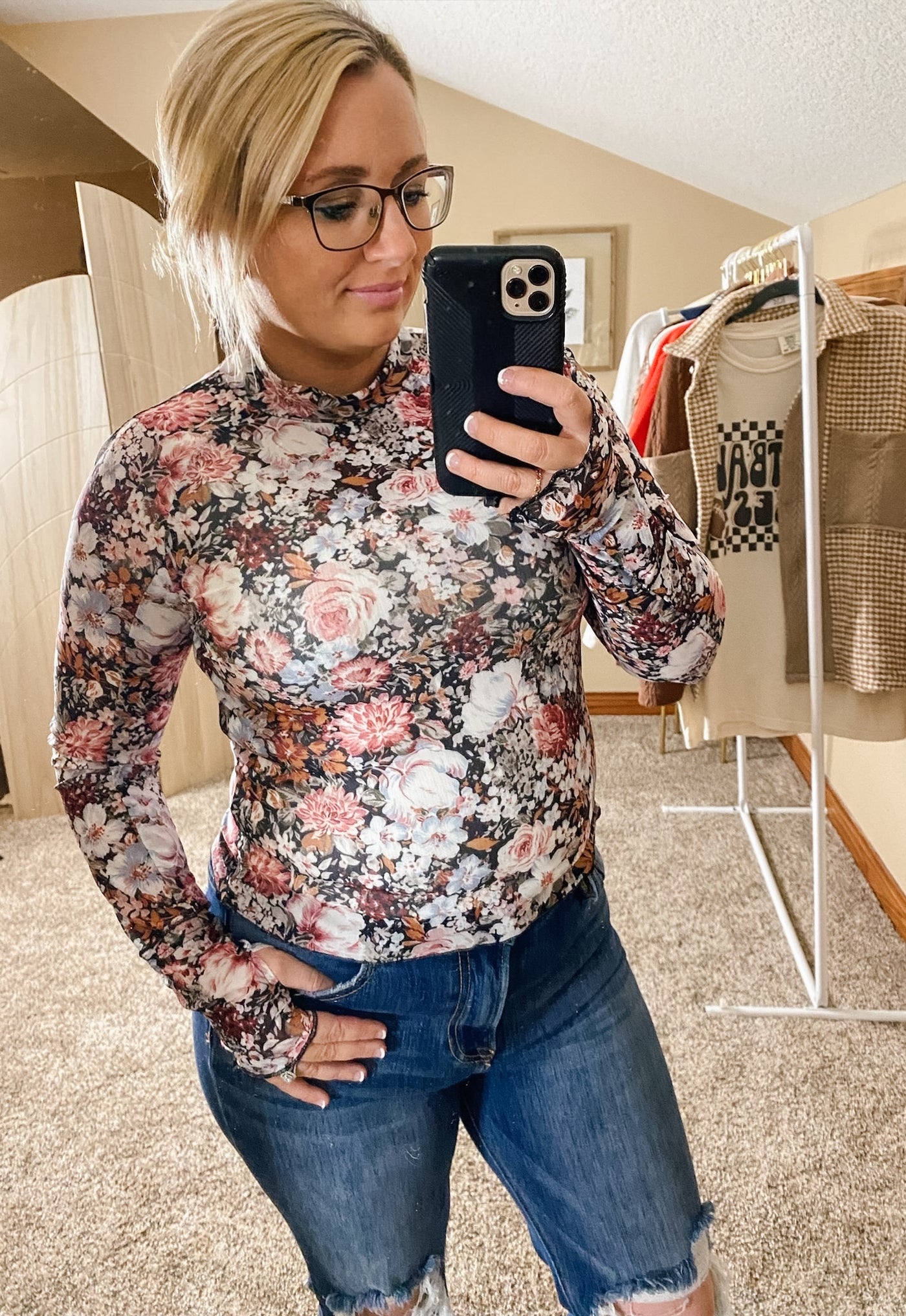 Floral High Neck Mesh Blouse