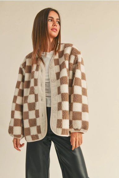 Checkered Pattern Oversized Jacket