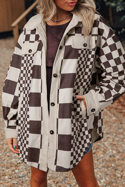 Checkered Print Corduroy Shacket