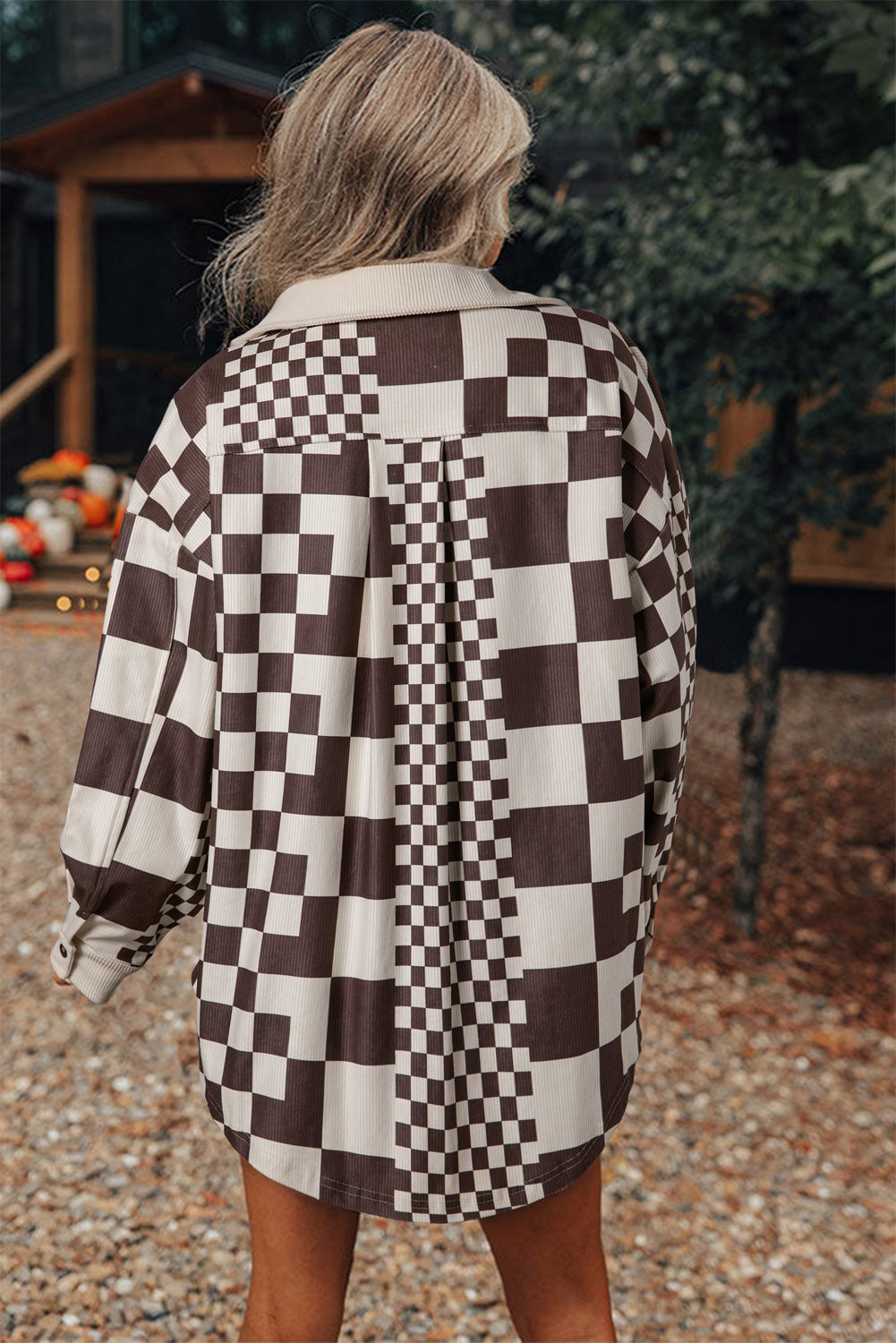 Checkered Print Corduroy Shacket