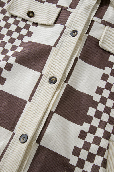 Checkered Print Corduroy Shacket