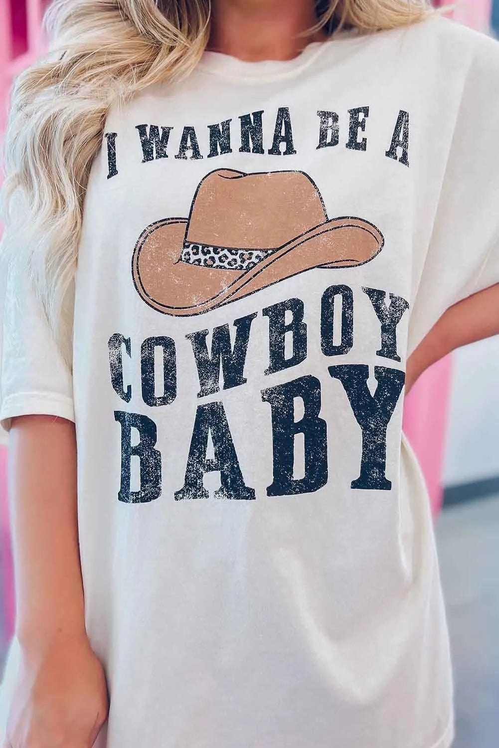 Beige I WANNA BE A COWBOY Western Graphic Oversized Tee