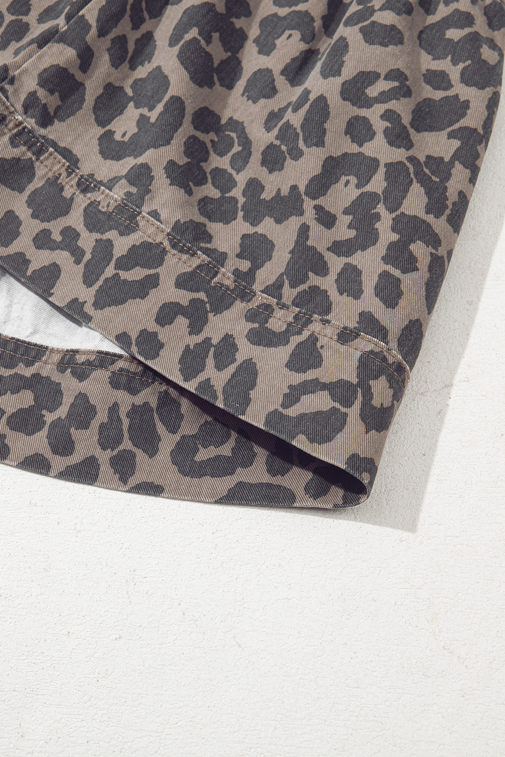 Brown Denim Leopard Printed Mini Dress