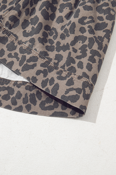 Brown Denim Leopard Printed Mini Dress