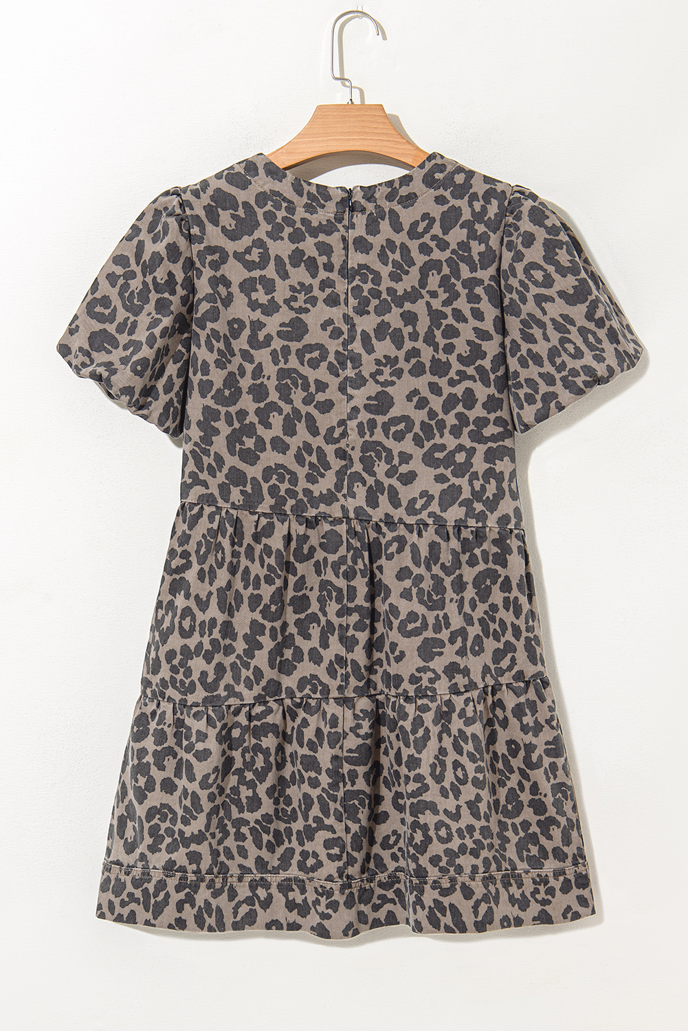Brown Denim Leopard Printed Mini Dress