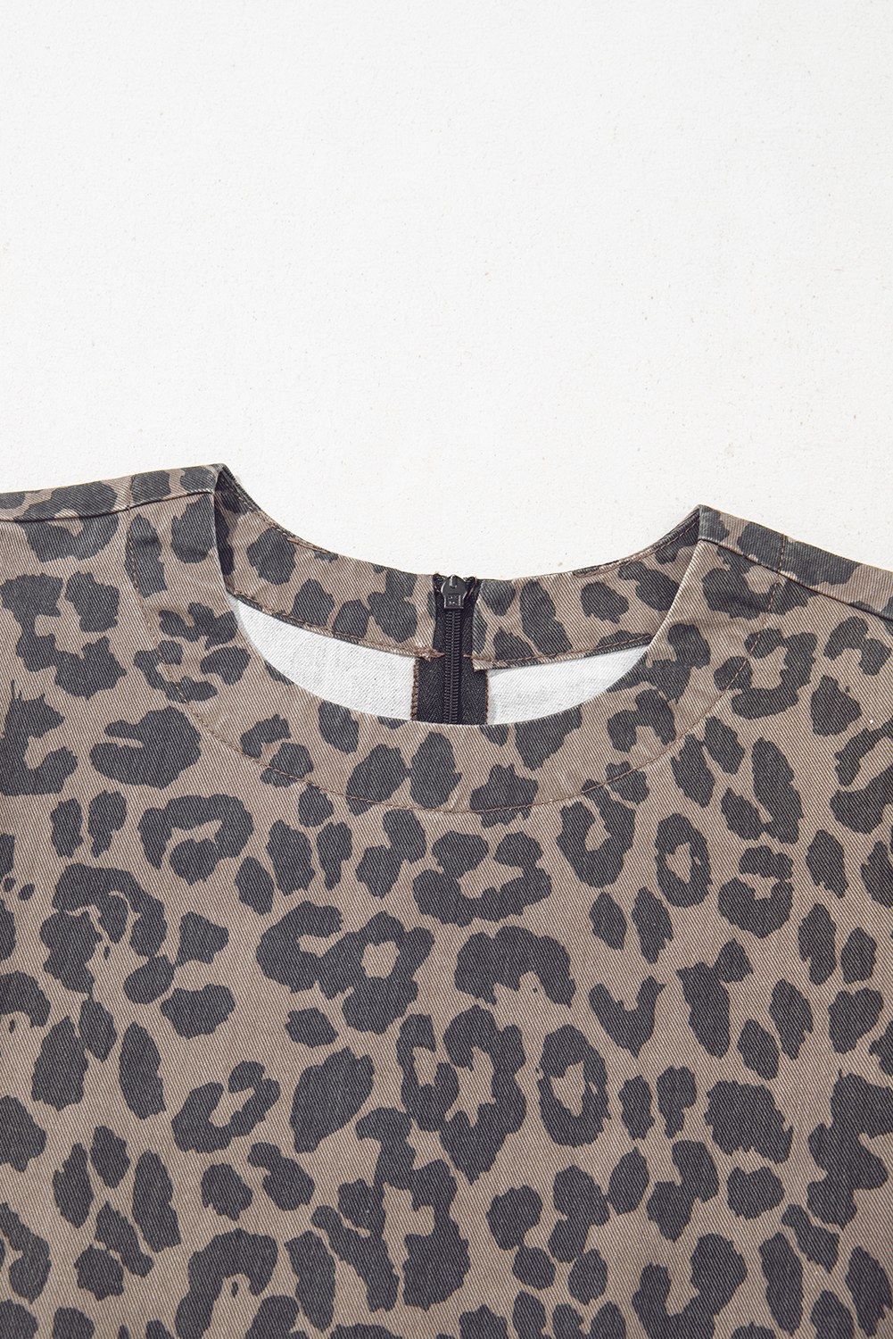 Brown Denim Leopard Printed Mini Dress