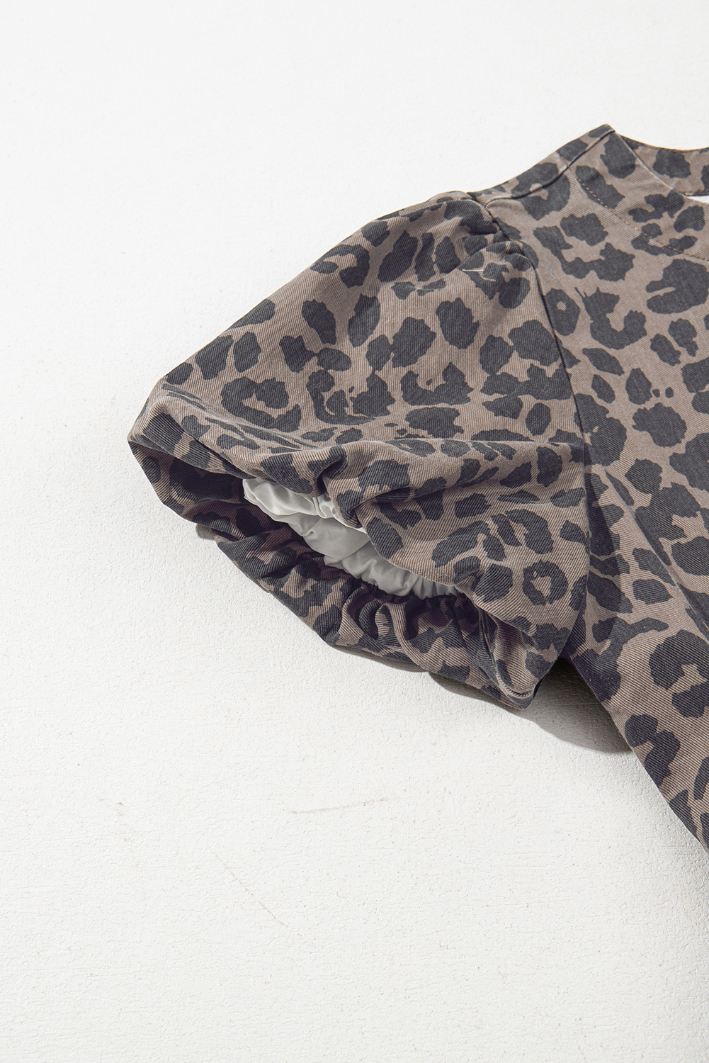 Brown Denim Leopard Printed Mini Dress