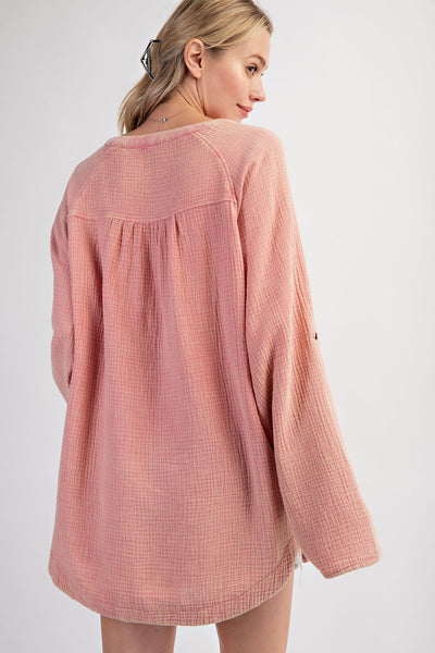 Dusty Rose Mineral Washed Cotton Gauze Tunic Plus Size