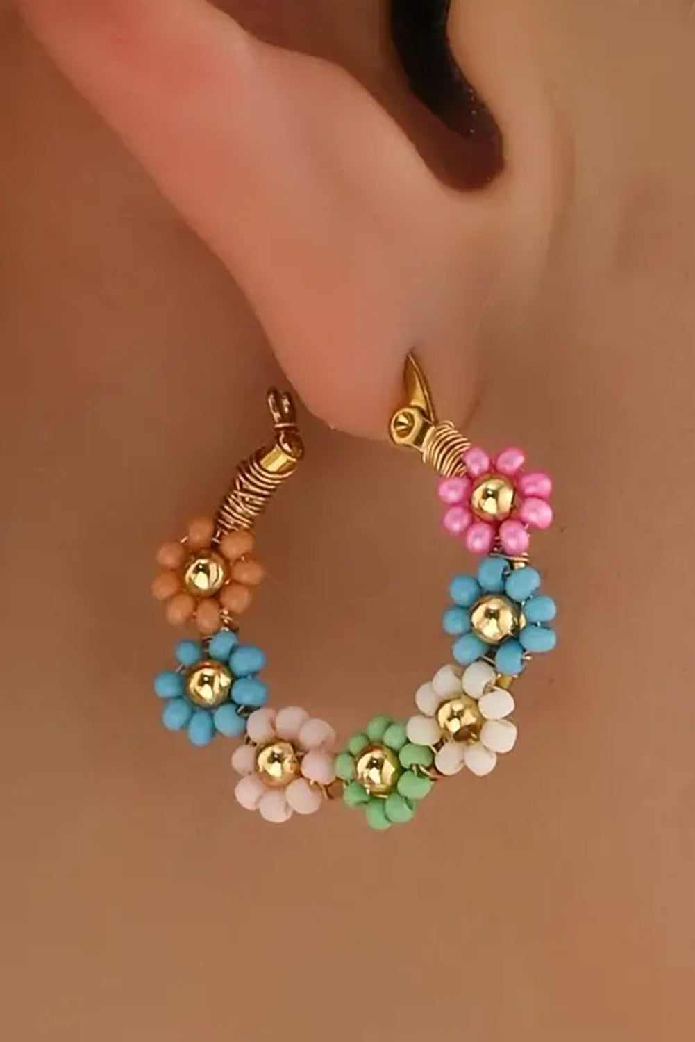 Colorful Flower Hoop Earrings