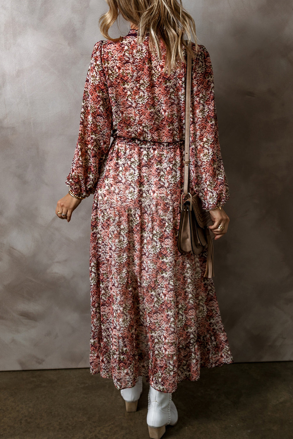 Floral Print V Neck Midi Dress