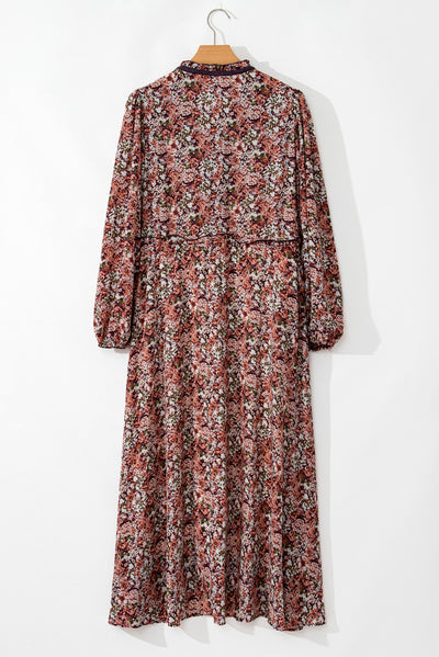 Floral Print V Neck Midi Dress