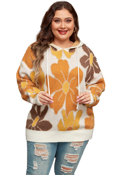 Flower Knitted Hooded Plus Size Sweater