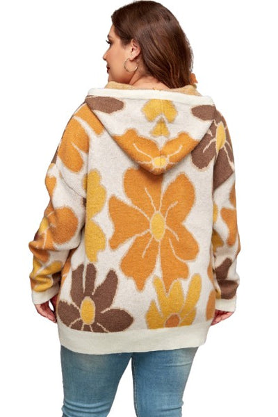 Flower Knitted Hooded Plus Size Sweater