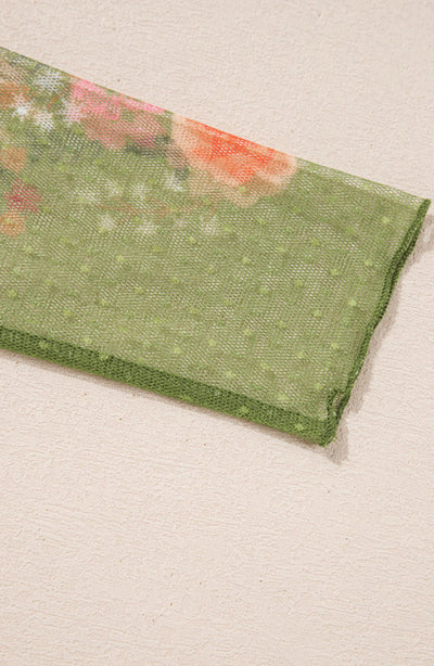 Floral Mesh Sleeve Crewneck Top