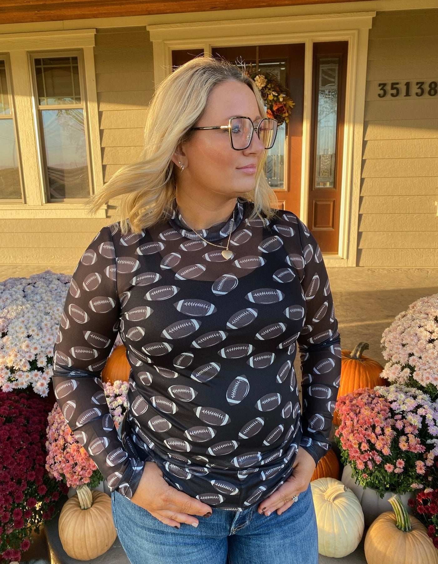 Black Game Day Mesh Sheer Long Sleeve Top