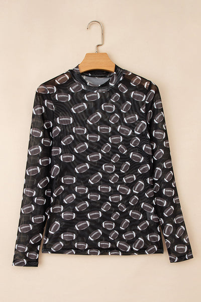 Black Game Day Mesh Sheer Long Sleeve Top