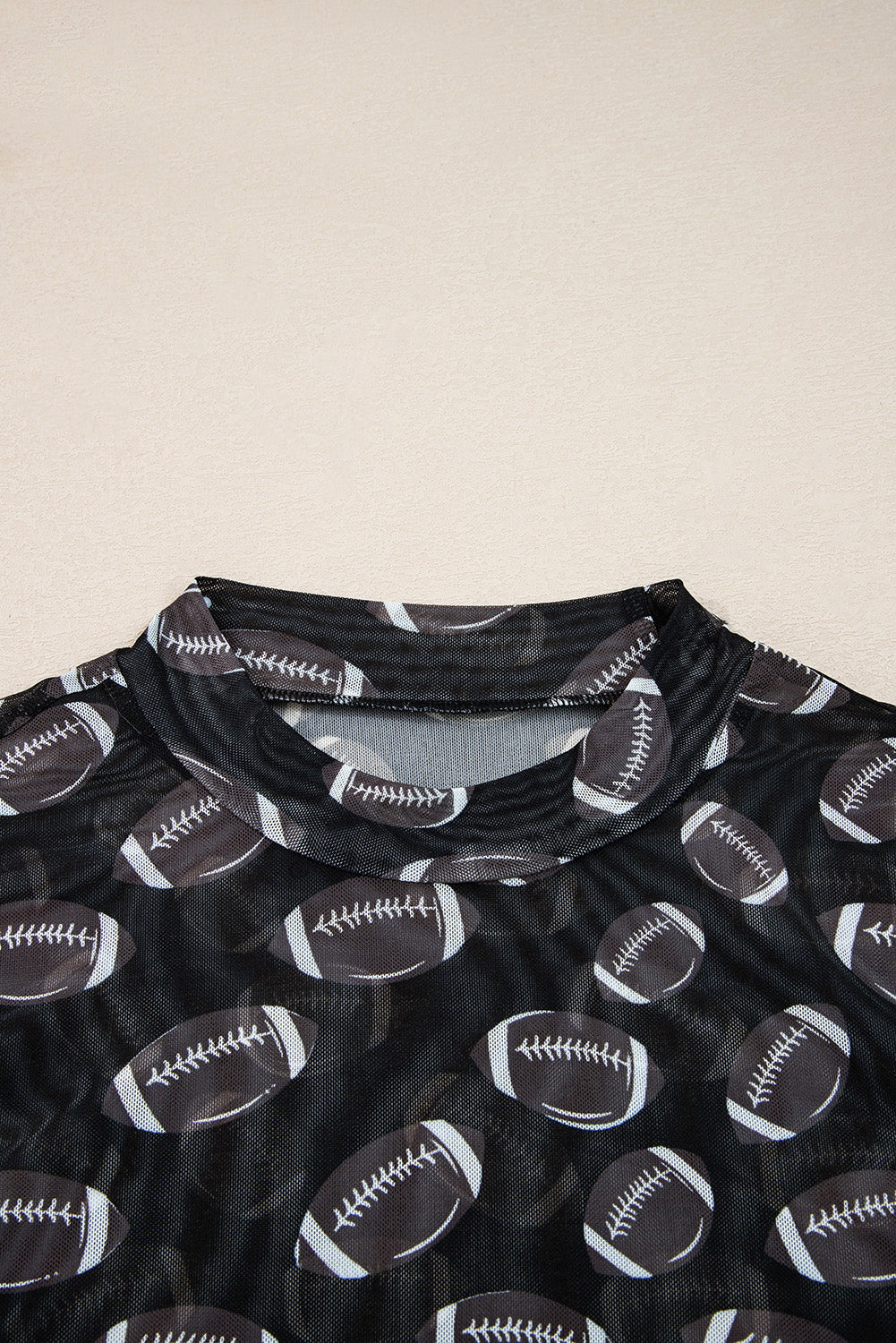 Black Game Day Mesh Sheer Long Sleeve Top