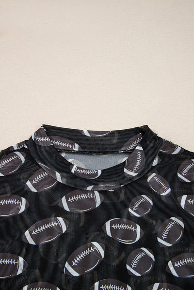 Black Game Day Mesh Sheer Long Sleeve Top
