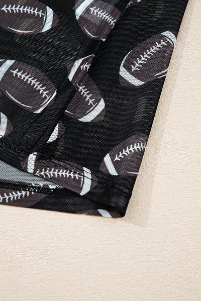Black Game Day Mesh Sheer Long Sleeve Top