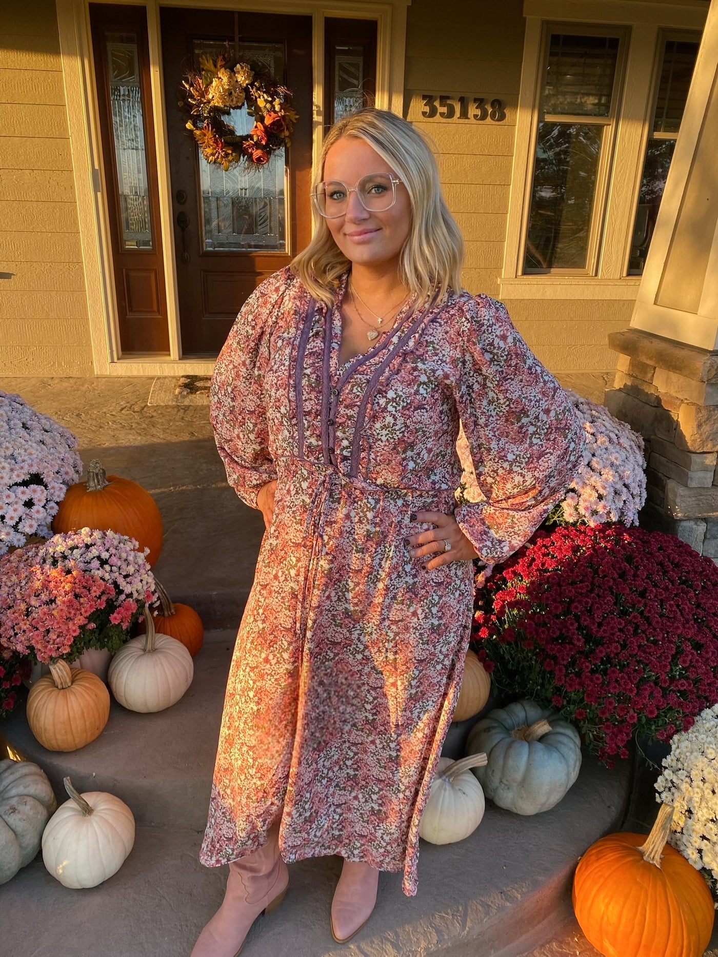 Floral Print V Neck Midi Dress