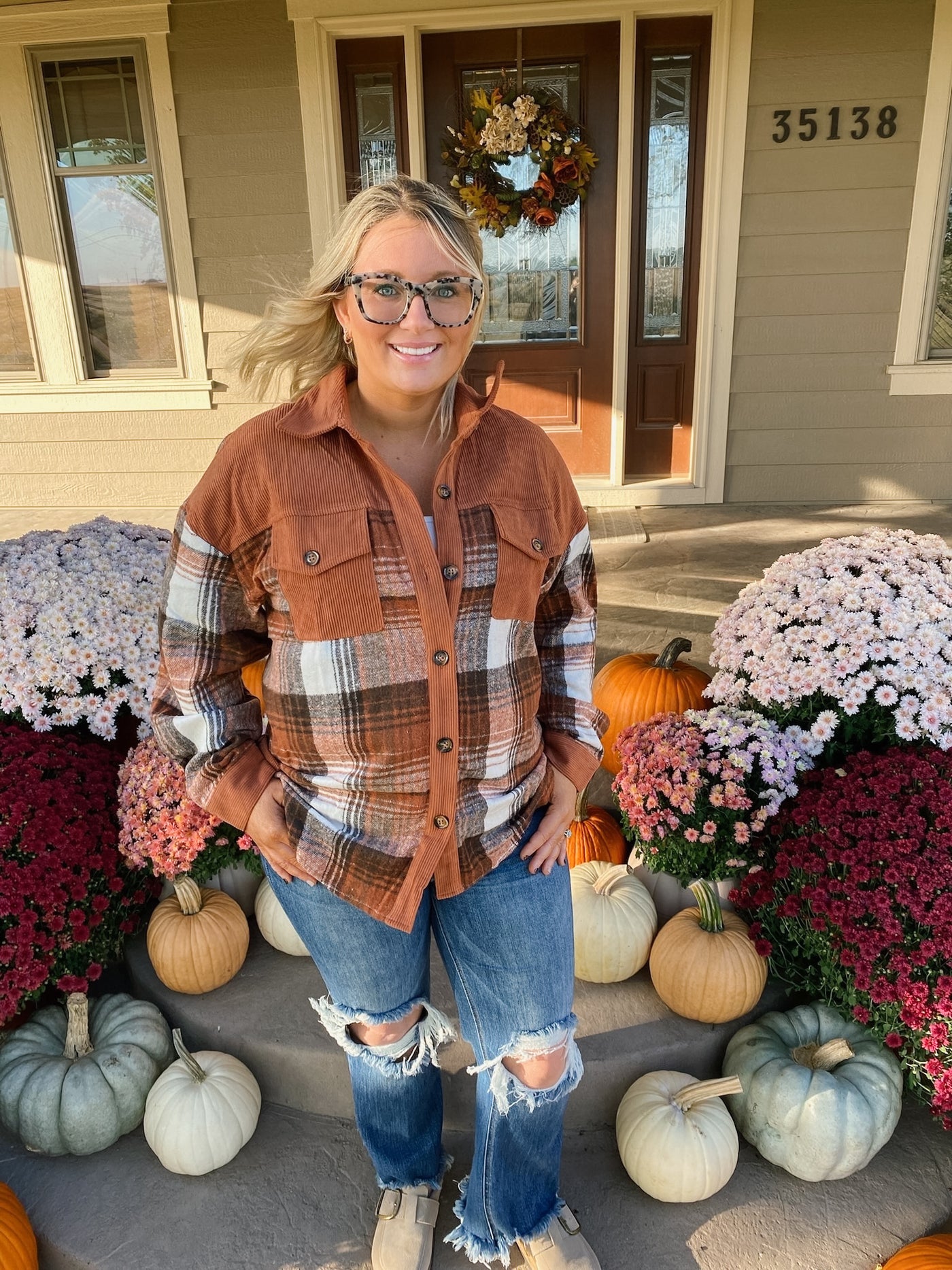 Cinnamon Plaid Corduroy Shacket