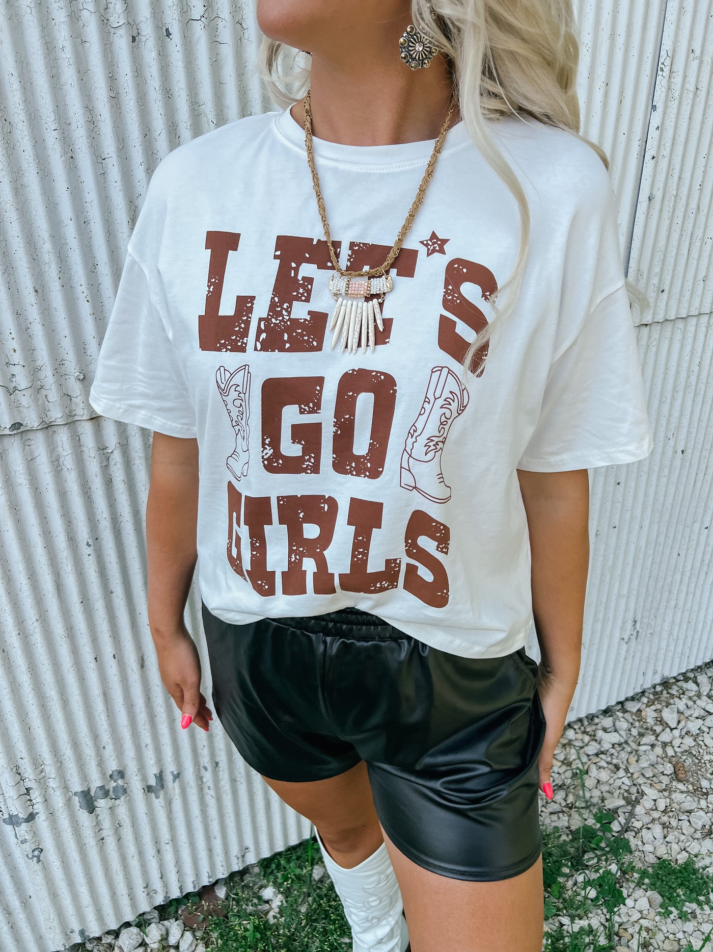 White LETS GO GIRLS Western Boots Tee