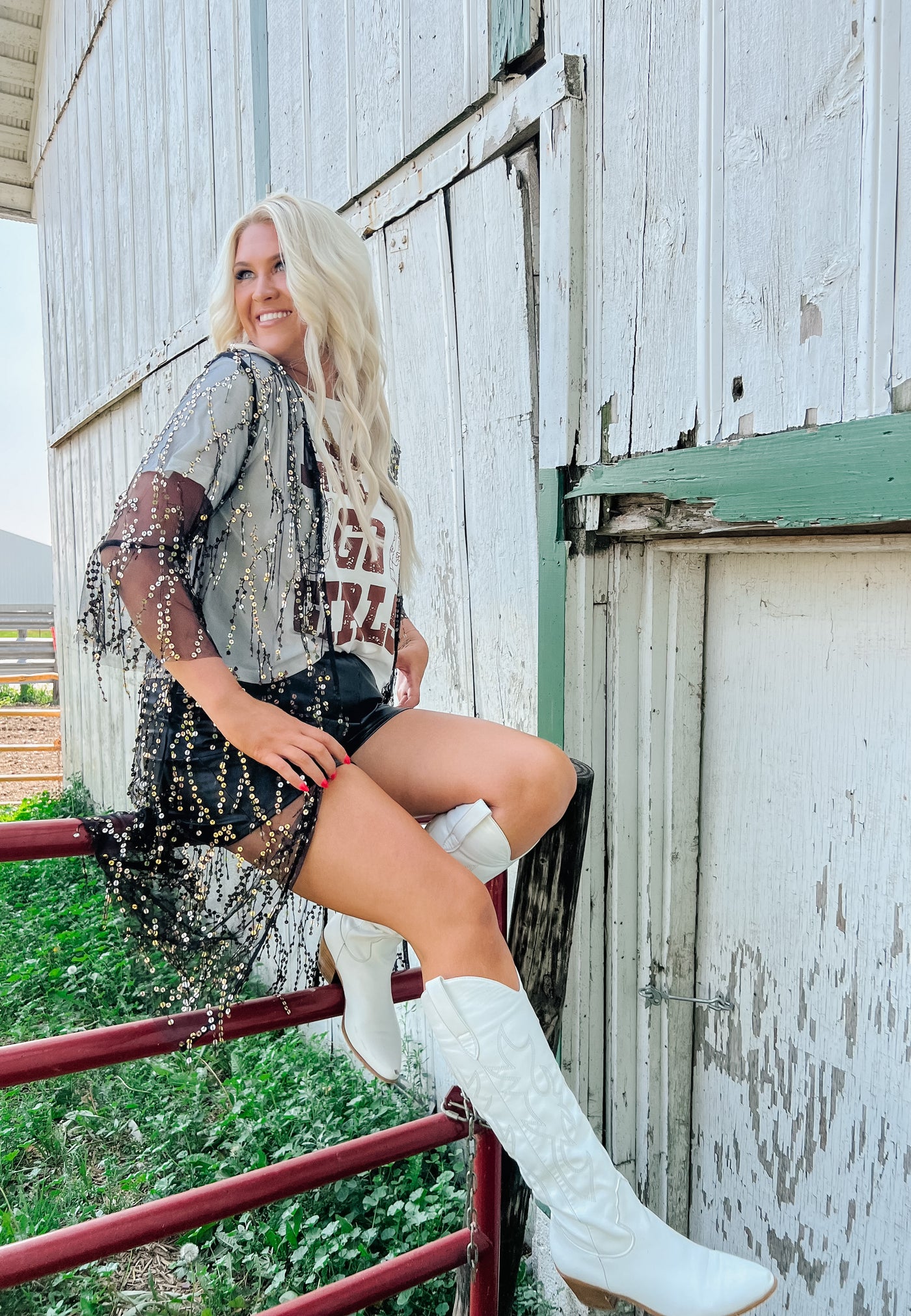 White LETS GO GIRLS Western Boots Tee