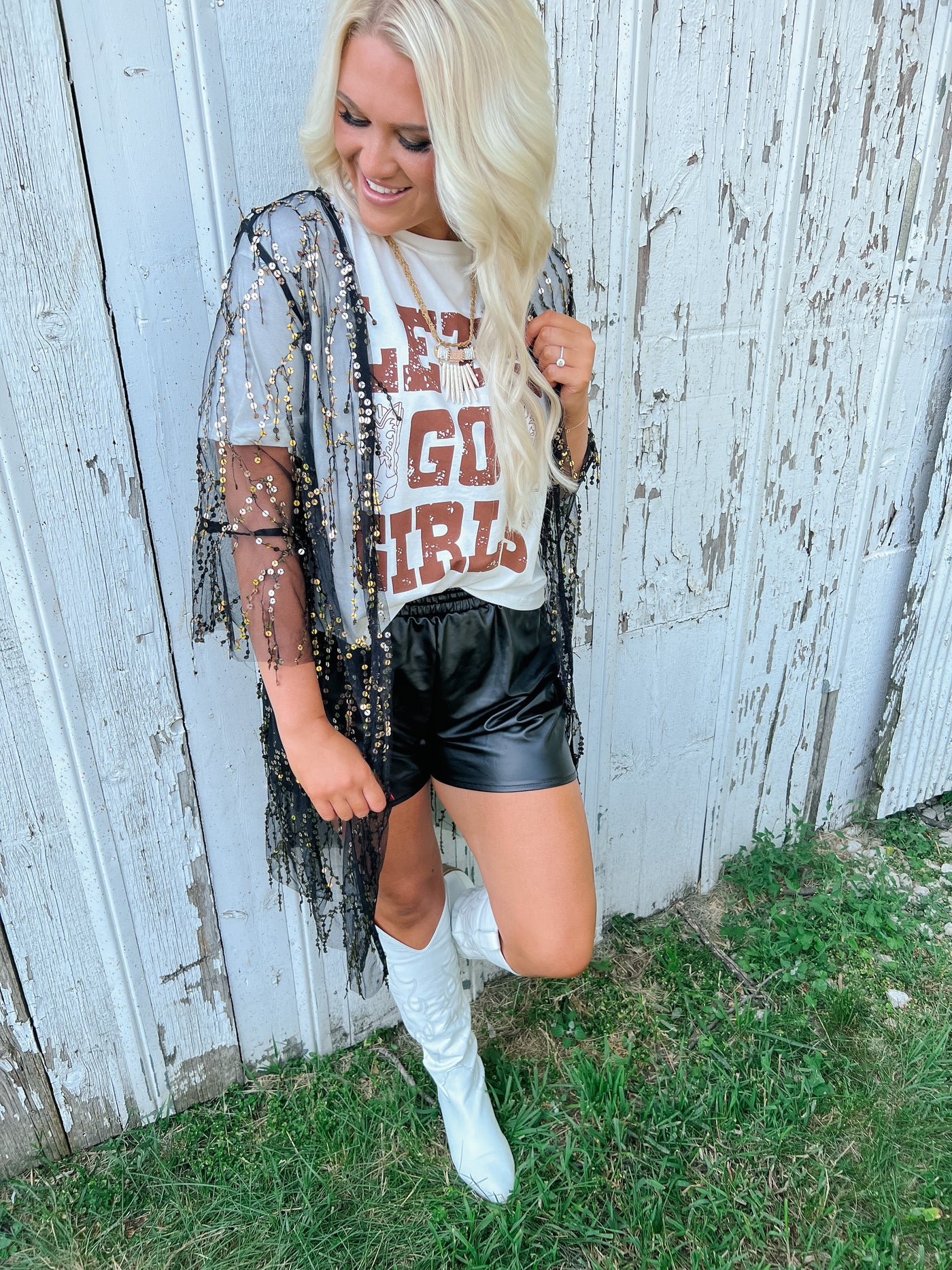 White LETS GO GIRLS Western Boots Tee