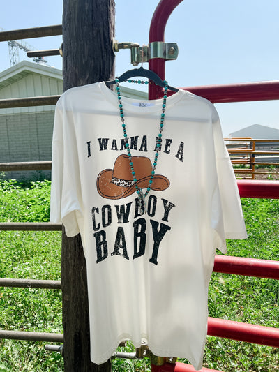 Beige I WANNA BE A COWBOY Western Graphic Oversized Tee