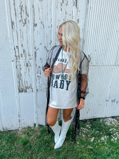 Beige I WANNA BE A COWBOY Western Graphic Oversized Tee