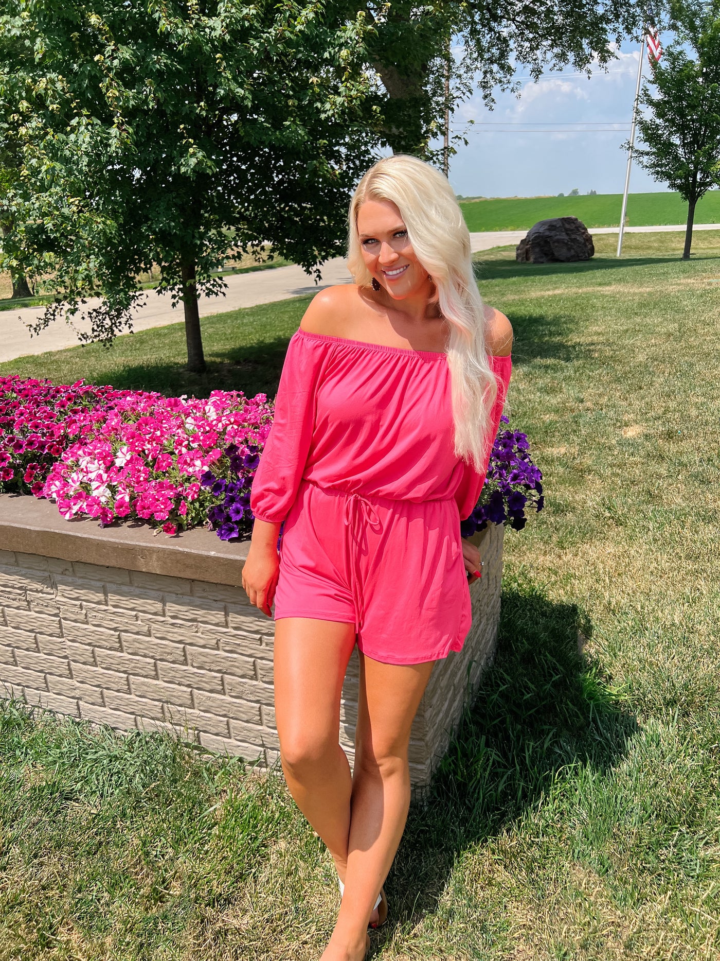 Fuchsia Malibu Off The Shoulder Romper