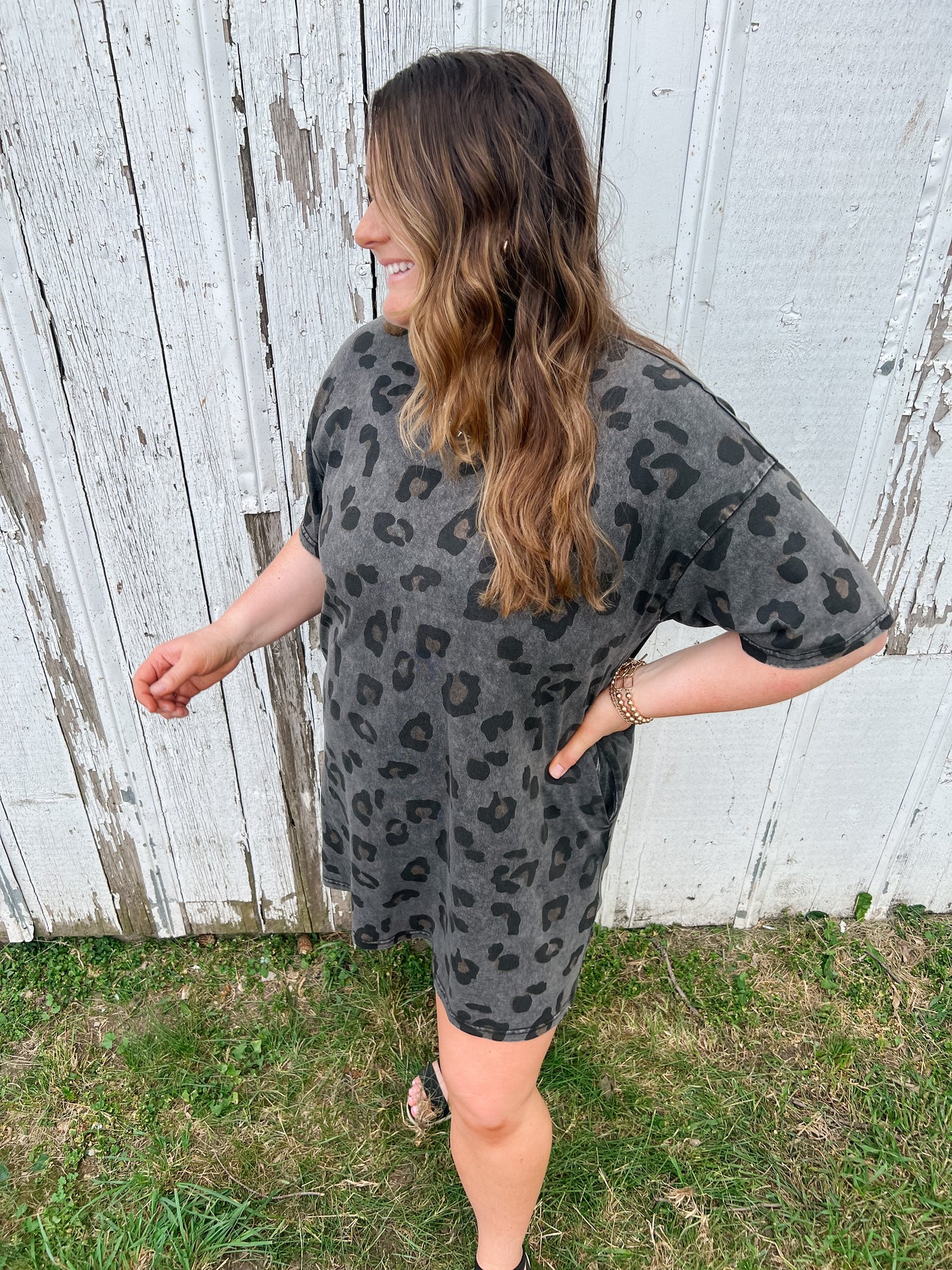 Washed Leopard Tunic Tee Dress