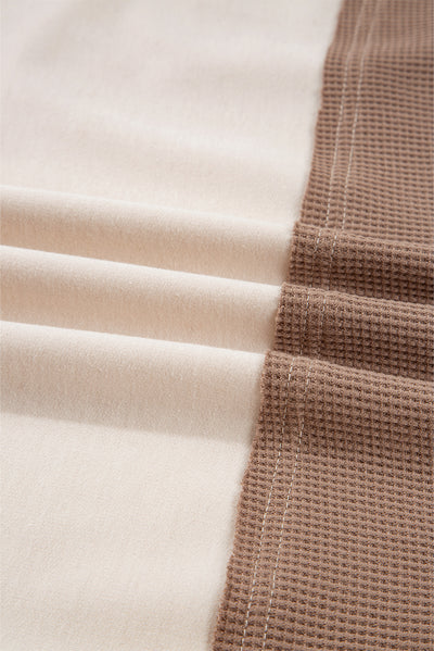 Jet Stream Color Block Waffled Patchwork Loose Henley Top